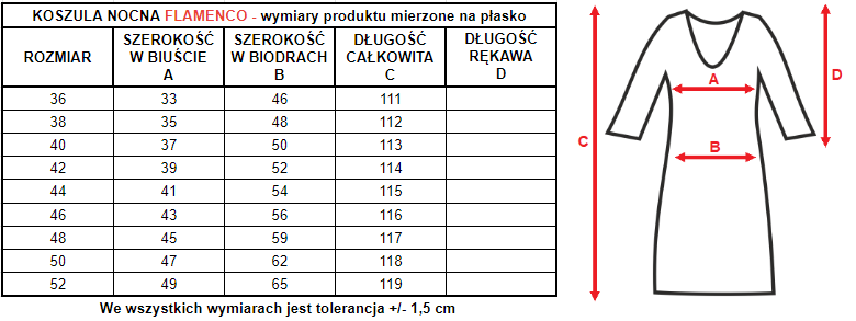 wymiary koszuli nocnej Flamenco